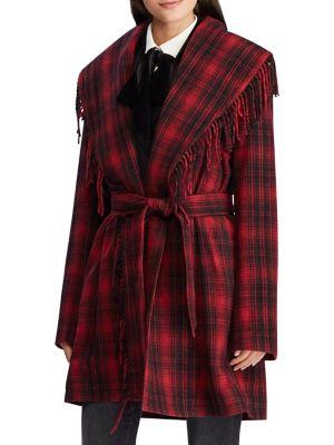 Lauren Ralph Lauren Plaid-print Fringed Wool-blend Coat
