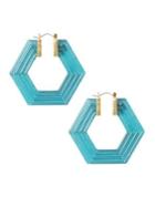 Sole Society Transparent Blue Resin Hexagon Hoop Earrings