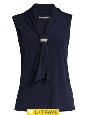 Karl Lagerfeld Paris Beaded-knot Sailor-neck Blouse