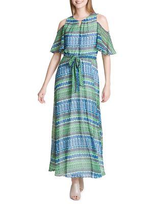 Calvin Klein Printed Cold-shoulder Maxi Dress