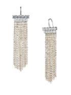 Carolee Grace Two-tone, Crystal And 4mm White Pearl Chain Fringe Earrings