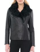 Badgley Mischka Marianne Leather Biker Jacket With Fur