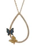 Lord & Taylor Multi-color Diamond And 14k Yellow Gold Butterfly Pendant Necklace