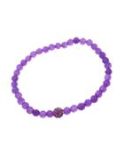 Lord & Taylor Purple Bead And Amethyst Stone Stretch Bracelet