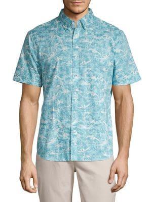 Black Brown Printed Short-sleeve Dress Shirt