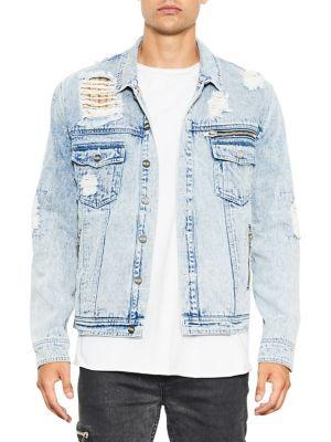 Nana Judy Distressed Zipper Denim Trucker Jacket