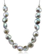 Lord & Taylor 12mm Peacock Round Coin Pearl Slider Necklace
