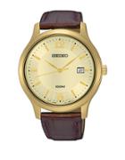 Seiko Goldtone Sur186 Leather Band Watch
