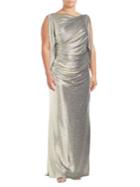 Betsy & Adam Plus Draped Metallic Column Gown