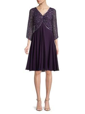 J Kara Embellished Fit-&-flare Dress