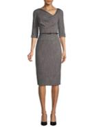 Black Halo Tweed Belted Sheath Dress