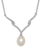 Lord & Taylor 8 Mm White Freshwater Pearl, Diamond And Sterling Silver Necklace
