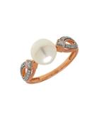 Lord & Taylor 8mm White Freshwater Pearl, Diamond And 14k Rose Gold Ring