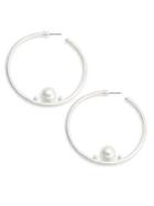 Design Lab Sterling Silver & Faux Pearl Hoop Earrings