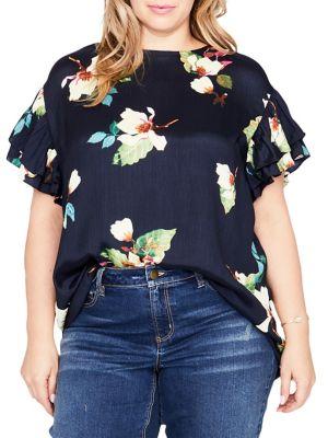 Rachel Rachel Roy Plus Ruffle Sleeve Floral Top