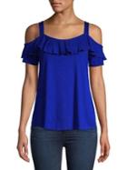 Cable & Gauge Ruffled Cold-shoulder Top