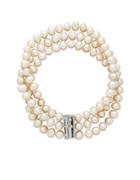 Lord & Taylor Three-row Diamond And Freshwater Pearl Bracelet