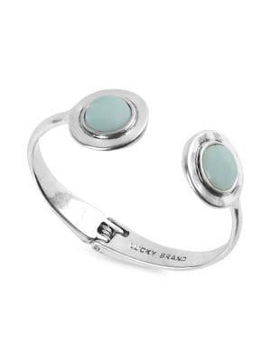 Lucky Brand Global Tribes Silvertone & Aqua Terra Jasper Hinged Spring Cuff Bracelet