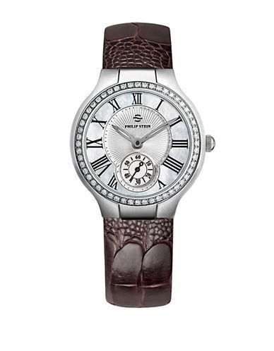 Philip Stein Ladies Silvertone Diamond And Leather Chronograph Watch