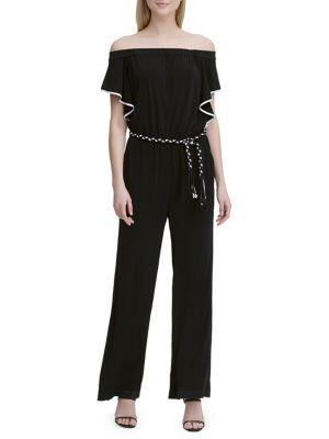 Calvin Klein Braided Off-shoulder Ruffle Jumpsuit