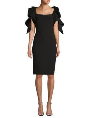 Badgley Mischka Platinum Ruffle Sheath Dress
