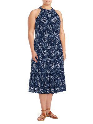 Michael Michael Kors Plus Printed Halter Midi Dress