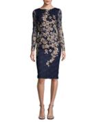 Xscape Embroidered Floral Long Sleeved Dress