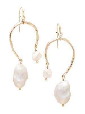 Design Lab Goldtone Cresent Double Faux-pearl Earrings