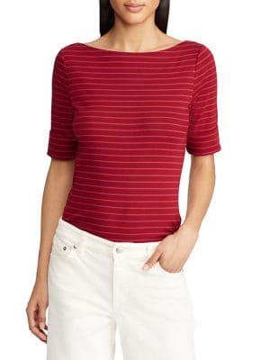 Lauren Ralph Lauren Petite Striped Boatneck Stretch-cotton Top