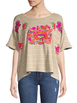 Free People Catalunya Embroidered Cotton Blend Top