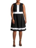 Calvin Klein Plus Front Zip Colorblock Fit-&-flare Dress