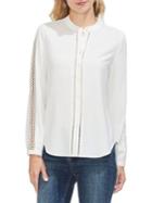 Vince Camuto Petite French Crepe Perforated Button Front Blouse