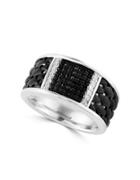 Effy Sterling Silver, White And Black Sapphire Ring