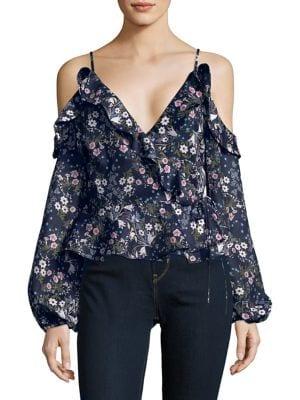 Design Lab Floral Cold-shoulder Top