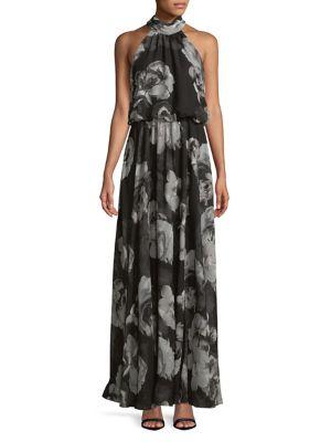 Xscape Floral Print Halterneck Gown