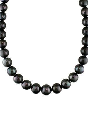 Sonatina 14k White Gold, Black Round Tahitian Pearl & Diamond Necklace