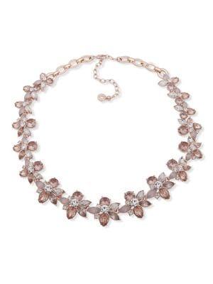 Ak Anne Klein Rose Goldtone And Cubic Zirconia Collar Necklace
