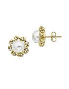 Lord & Taylor Freshwater Pearl Earrings With Diamonds In 14 Kt. Yellow Gold 5mm
