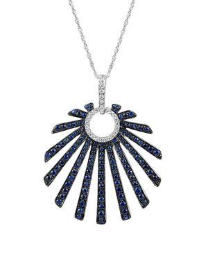 Marco Moore 14k White Gold, Diamond And Sapphire Pendant Necklace