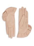 Badgley Mischka Ruffle Trim Leather Gloves