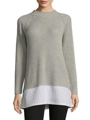 French Connection Stripe Shirt Ribbed Knit Sweater