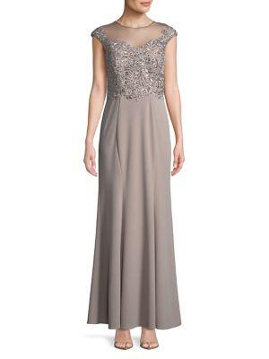 Cachet Illusion Neck Embellished Gown