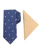Tallia Orange Dot-print Tie & Check Pocket Square Set