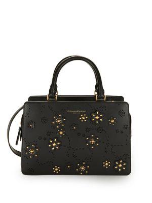 Donna Karan Floral Studded Leather Satchel