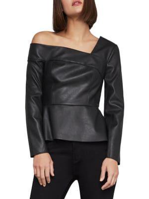 Bcbgmaxazria One-shoulder Leather Peplum Top