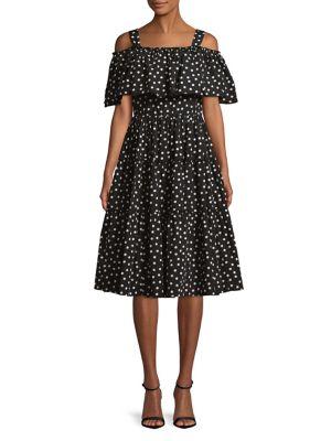 Vero Moda Polka Dot Cold-shoulder Fit-&-flare Dress