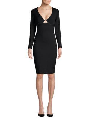 Bardot V-neck Long-sleeve Sheath Dress