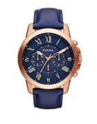 Fossil Mens Grant Chronograph Stainless Steel And Leather Watch