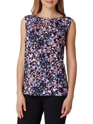 Tahari Arthur S. Levine Floral Keyhole Blouse