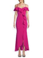 Betsy & Adam Off-the-shoulder Ruffle Gown